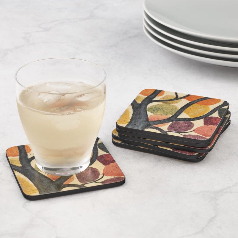 Pimpernel Dancing Branches Coasters, Set of 6 - 4"" Square Cork-Backed Board with Artistic Print, Heat & Stain Resistant to 212F, Lacquered Finish Table Protectors Designed in England - Image 2
